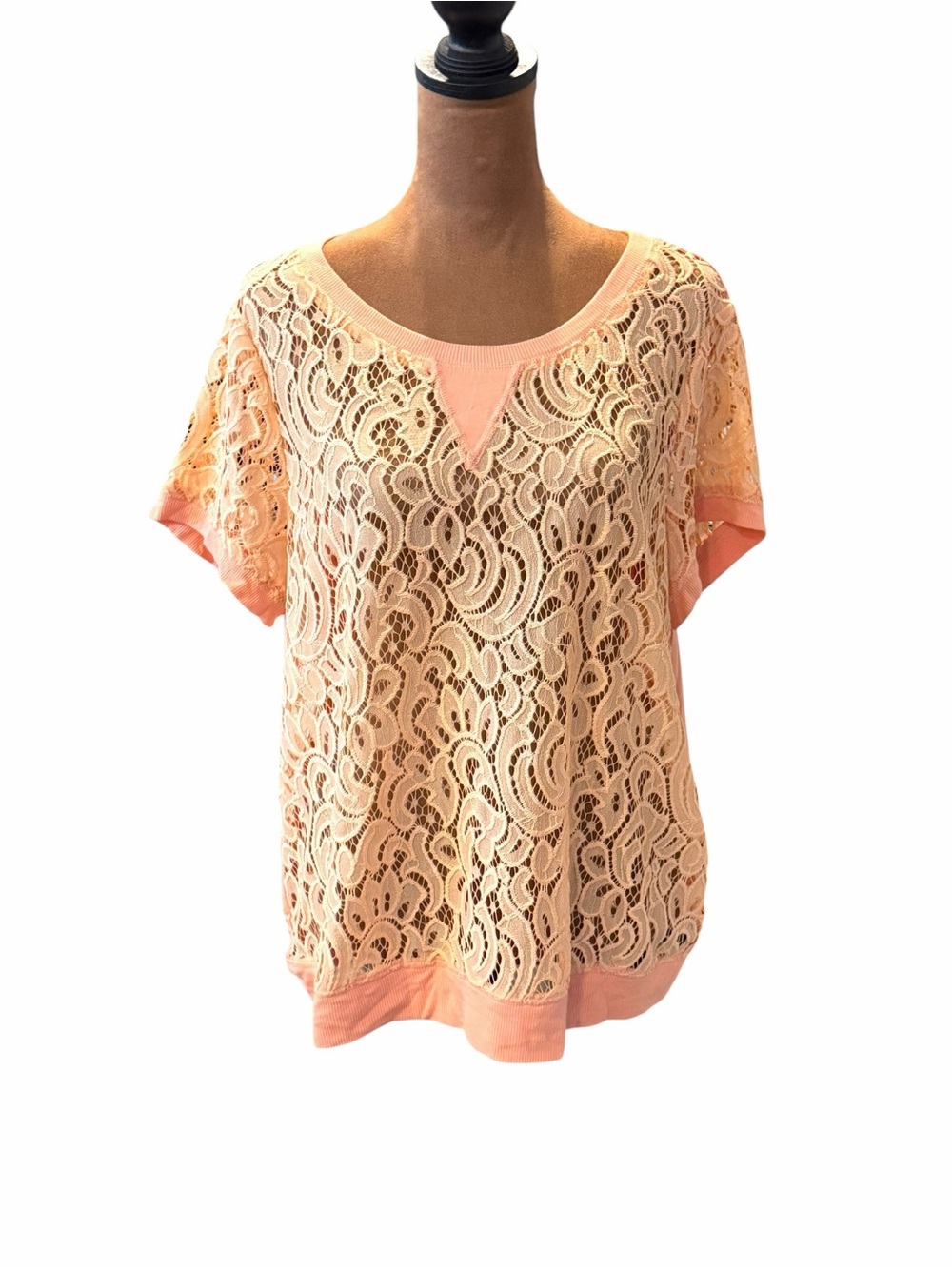 The Limited Top‎ Womens Size XL Peach Lace Overlay Crew Neck Boho Festival NEW